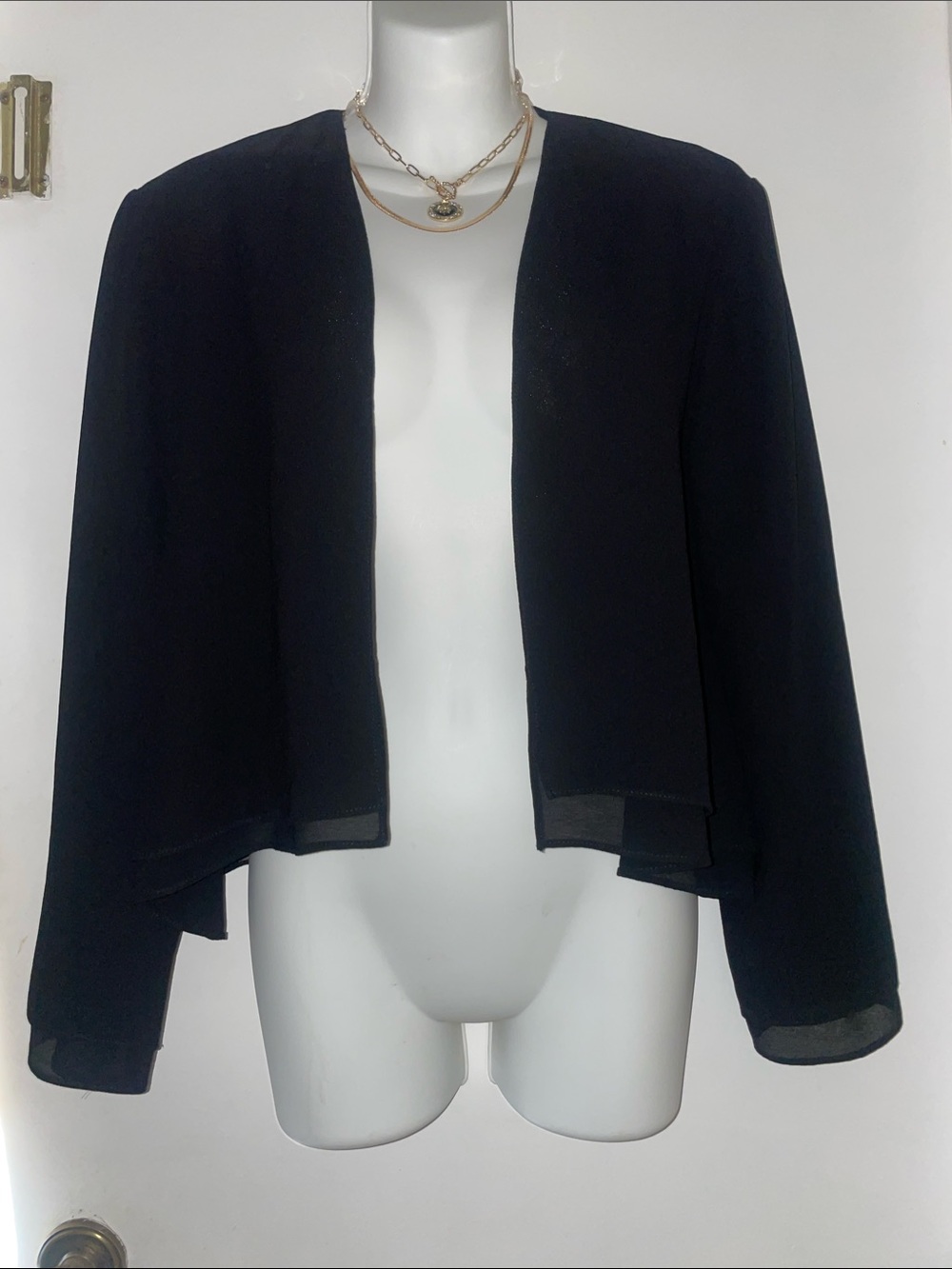 Joseph Ribkoff Black Open-Front Layered Hem Cardigan